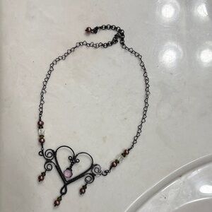 Gothic Heart Pendant Necklace with Pink and Black Accents